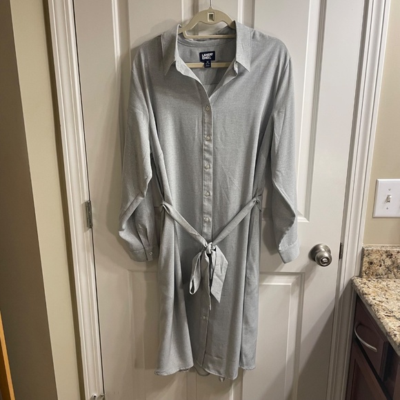 Lands' End Women's Long Sleeve Twill Belted Print Shirt Dress, 1X - Picture 1 of 6